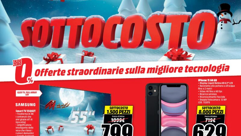 Volantino MediaWorld “SOTTOCOSTO” 11-20 dicembre: iPhone 12, Galaxy S20 FE 5G e tanta domotica (foto)