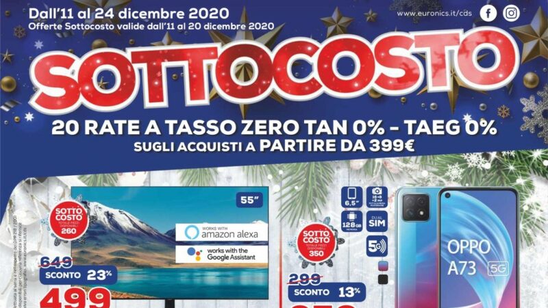 Volantino Euronics &quot;SOTTOCOSTO&quot; 11-20 dicembre: che prezzi per smartphone e TV (foto)