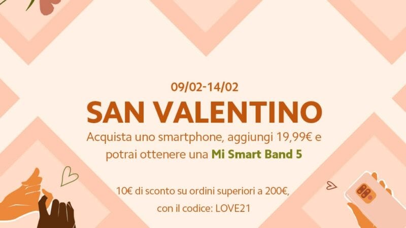 Offerte Xiaomi per San Valentino: Mi Band 5 a soli 19€ se acquistate uno smartphone