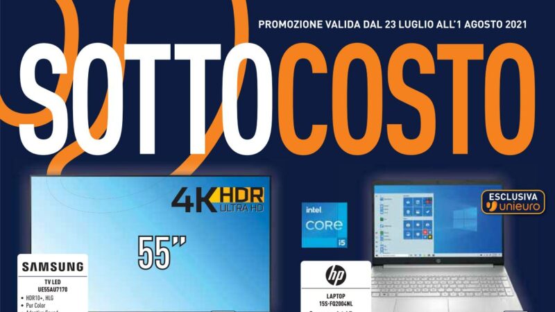 Volantino Unieuro &quot;SOTTOCOSTO&quot; 23 lug – 1 ago: AirPods Pro, Redmi Note 10 Pro e TV OLED in super sconto (foto)