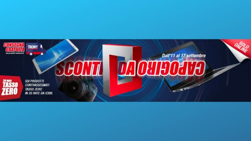 Offerte Trony “Sconti da Capogiro” fino al 17 settembre: Galaxy A12 a 149€, Smart TV e non solo